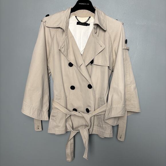 All Saints Womens Double Breasted Sherlock Cotton Trench Coat Jacket 8 Beige - Picture 1 of 14